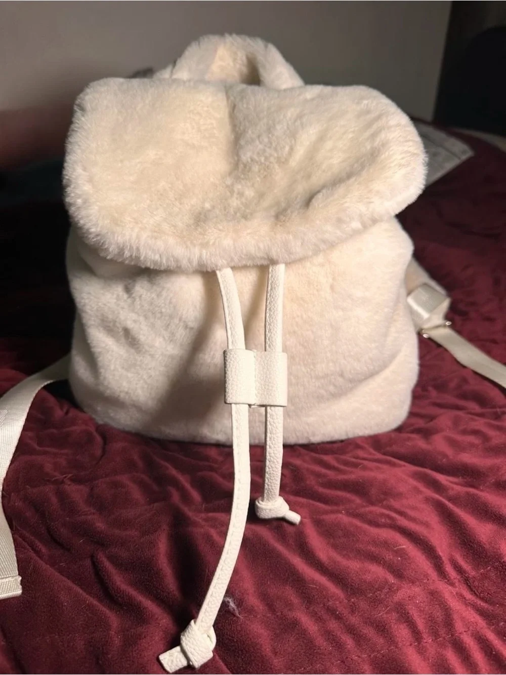 Plush Cream Faux-Fur Backpack - Soft Everyday Bag